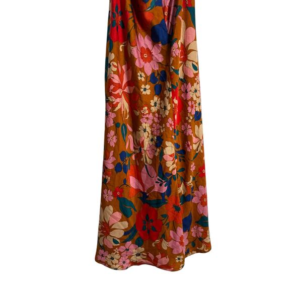 ASTR Talitha Rust Floral Print Halter High Neck Tie Back Cocktail Midi Dress M - Picture 14 of 14